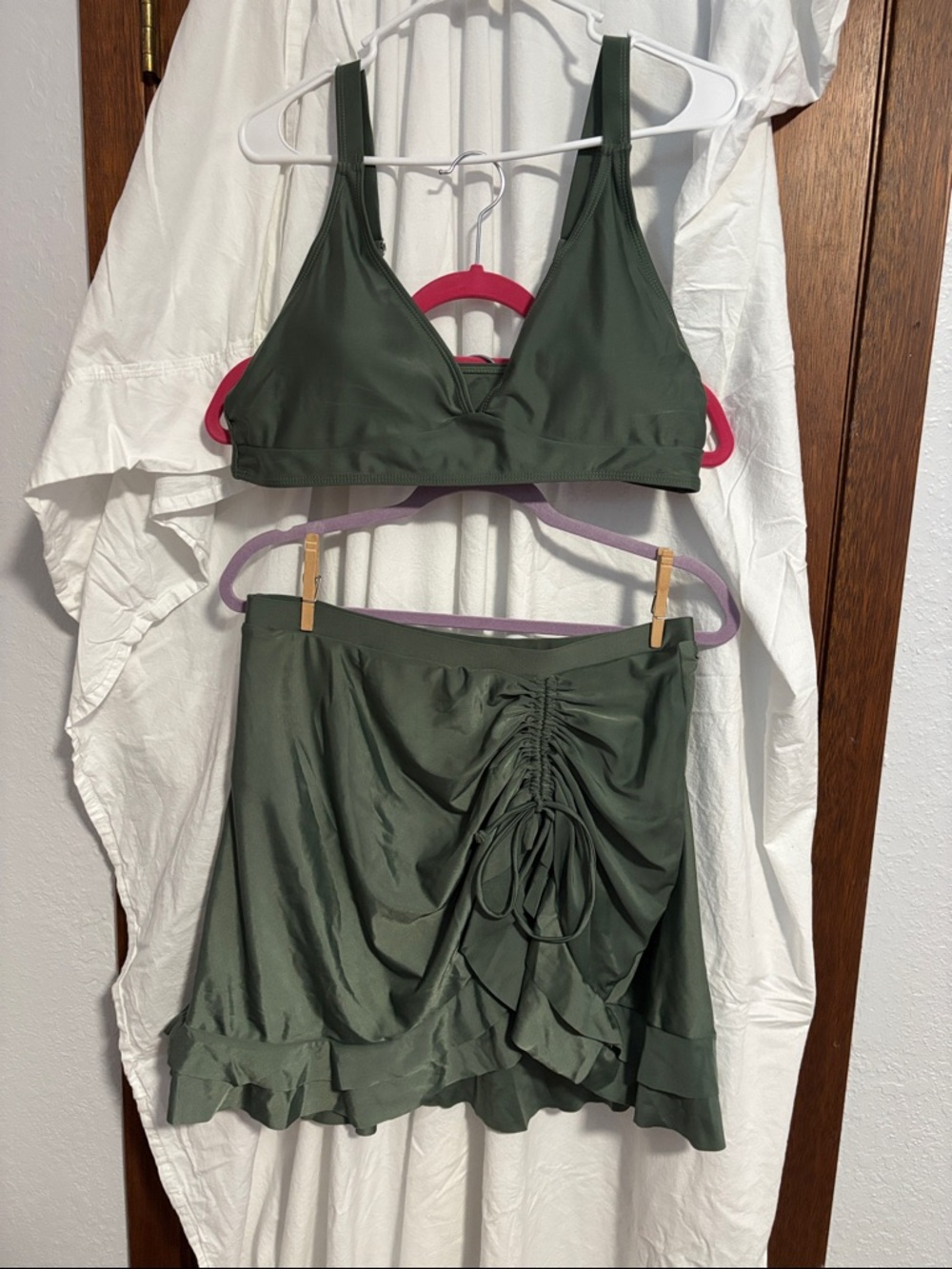 Olive Green Women's Bikini Set with Swim Skirt